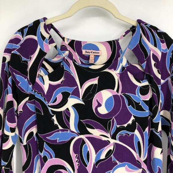 Juicy Couture Purple Black Abstract Long sleeve Viscose Mini  Dress size S - Picture 6 of 16